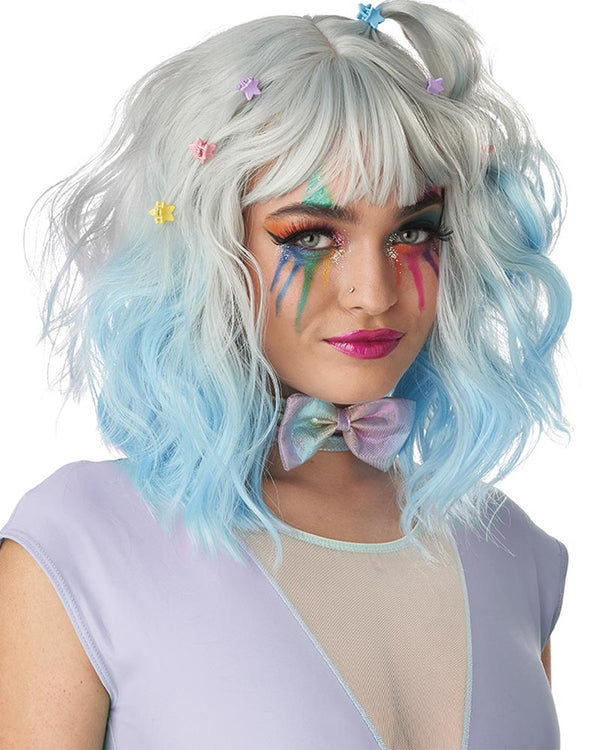 Pastel Textured Long Bob Blue Wig