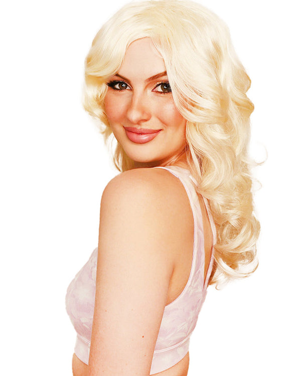 Pretty Plastic Doll Long Curly Blonde Wig