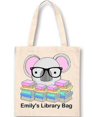 Cute Koala with Glasses Personalised Library Bag