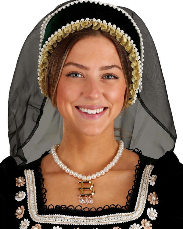 Queen Anne Boleyn Deluxe Hat and Necklace Costume Set