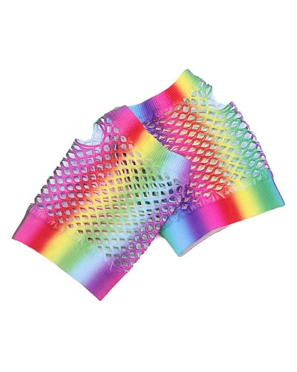 Rainbow Fishnet Gloves