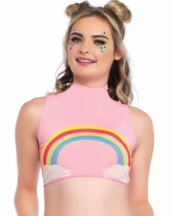 Rainbow High Neck Mesh Crop Top