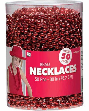 Team Spirit Pack of 50 Red Beaded Necklaces