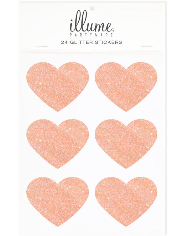 Rose Gold Glitter Heart Sticker Seals Pack of 24