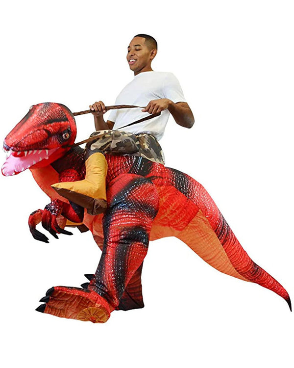 Riding A Red Raptor Inflatable Adult Costume