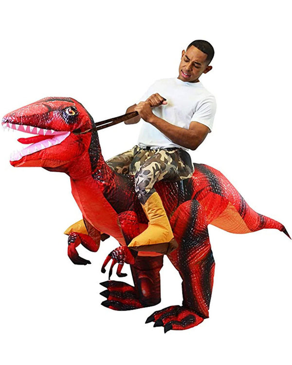 Riding A Red Raptor Inflatable Adult Costume