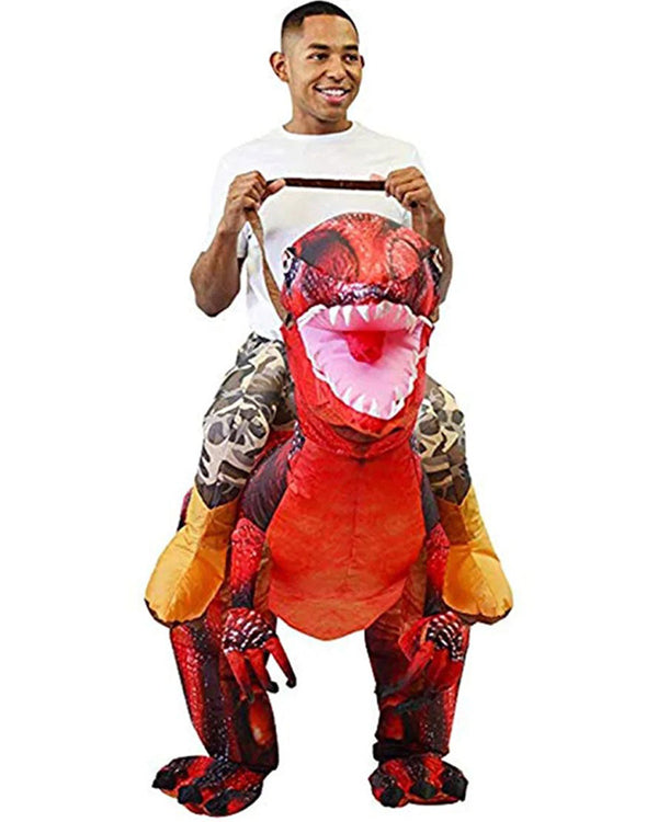 Riding A Red Raptor Inflatable Adult Costume