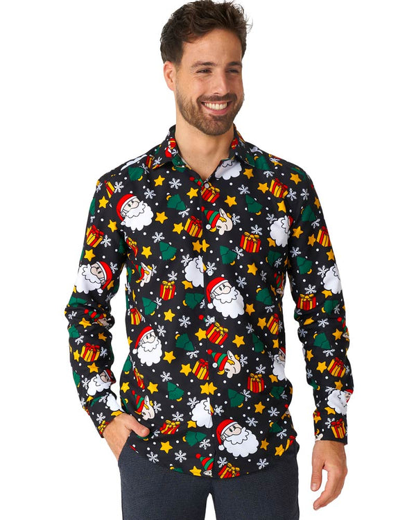 Christmas Santa Elves Black Mens Suitmeister Shirt