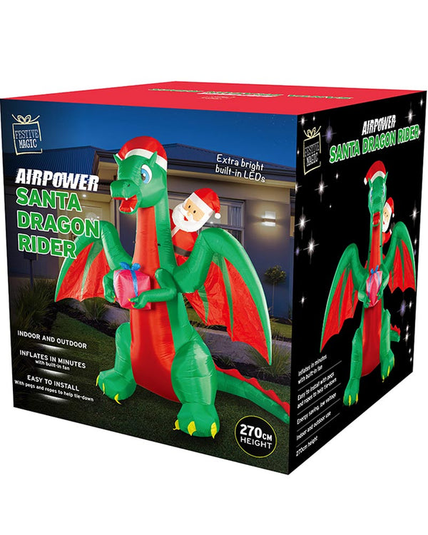 Santa On Dragon Lawn Inflatable Decoration 2.7m