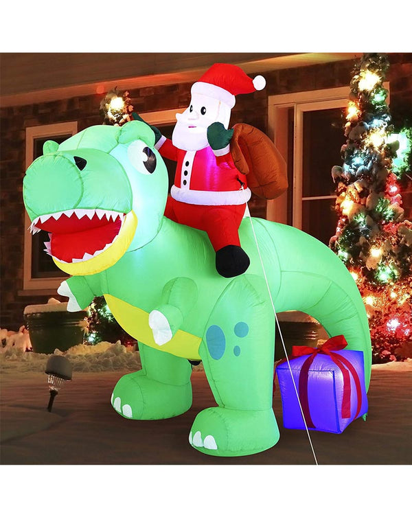 Santa Riding a Dinosaur Christmas Lawn Inflatable 1.8m