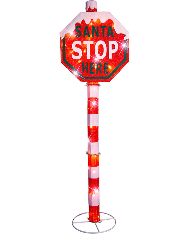 Santa Stop Here Christmas LED Mesh Pole 1.5m