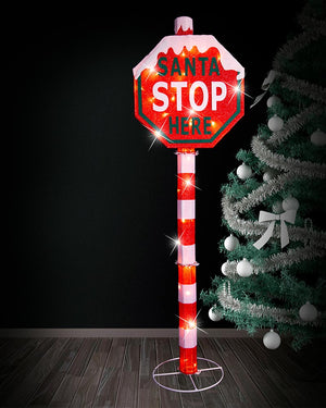 Santa Stop Here Christmas LED Mesh Pole 1.5m