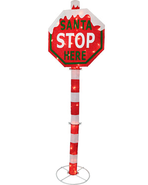 Santa Stop Here Christmas LED Mesh Pole 1.5m