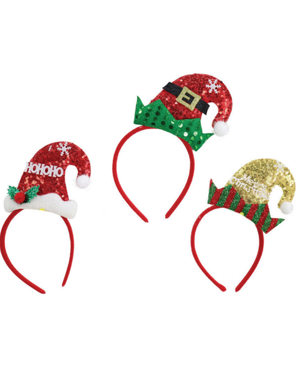 Christmas Sequin Hat Headbands Pack of 24