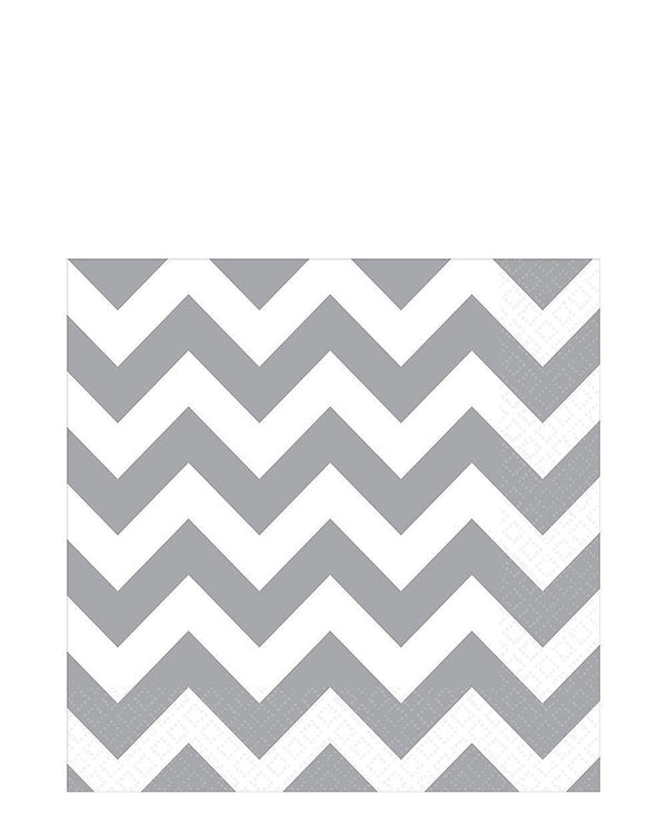 Silver Chevron Lunch Napkins Pack of 16