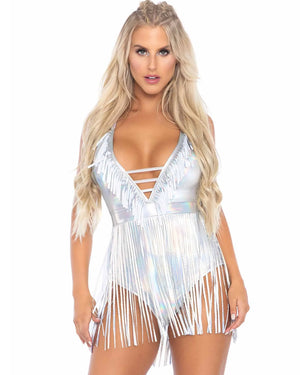 Silver Fringe Womens Bodysuit