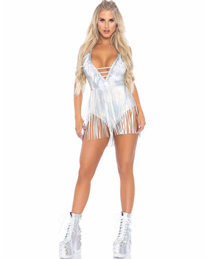 Silver Fringe Womens Bodysuit