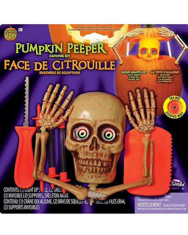 Skeleton Pumpkin Peeper Light Up Carving Kit