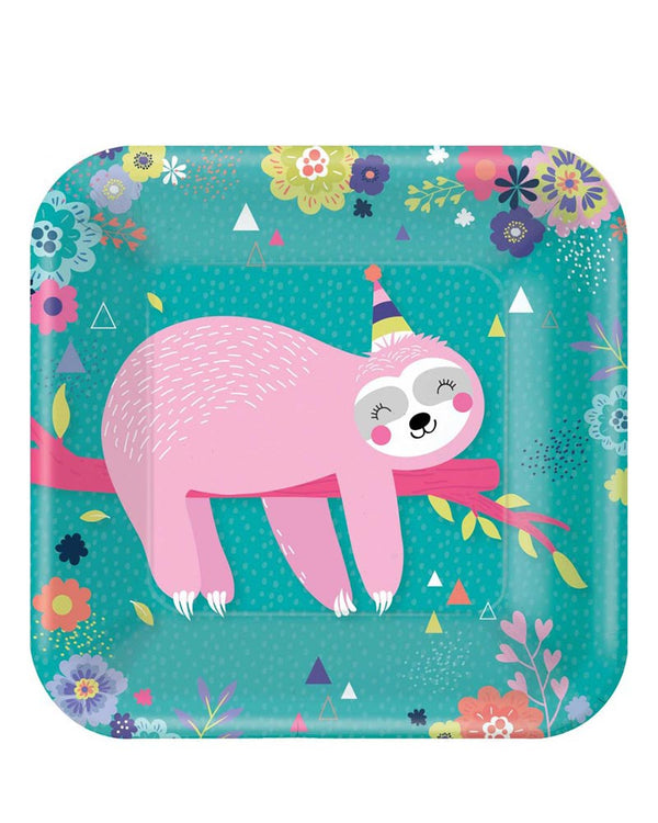 Sloth 22cm Square Paper Plates Pack of 8