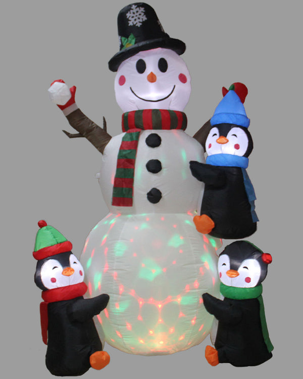 Snowman and Penguins with Disco Light Christmas Lawn Inflatable 2.4m