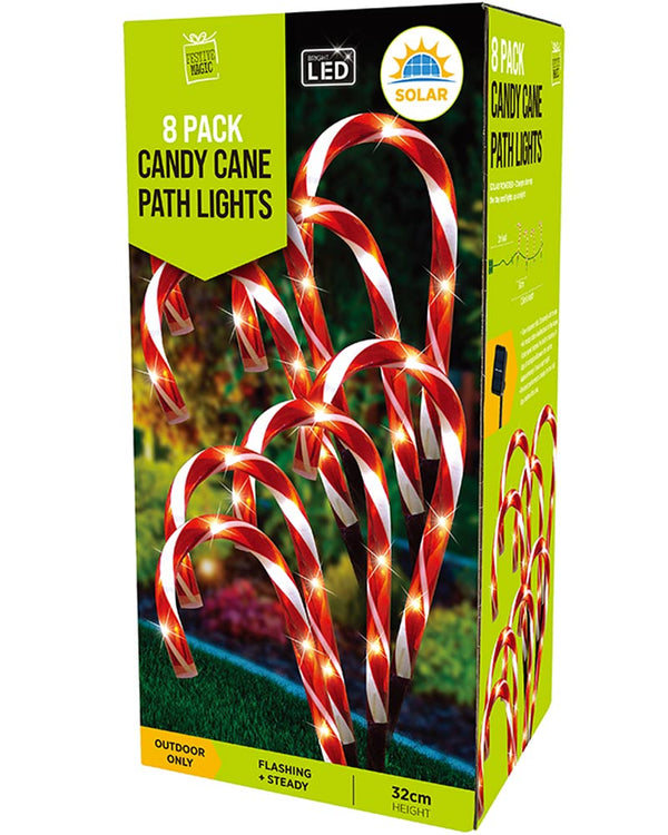 Solar Mini Candy Cane Path Christmas Lights 32cm Pack of 8