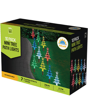 Solar Mini Tree Multi-Coloured Path Christmas Lights 24cm Pack of 10