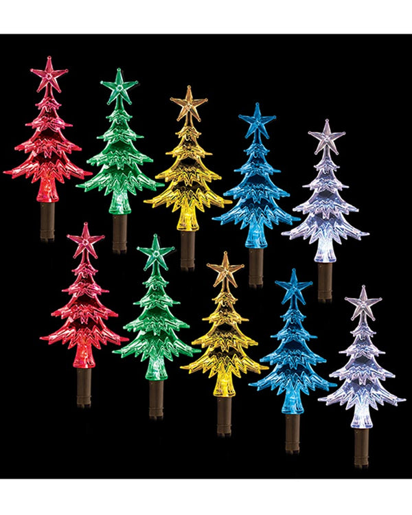 Solar Mini Tree Multi-Coloured Path Christmas Lights 24cm Pack of 10