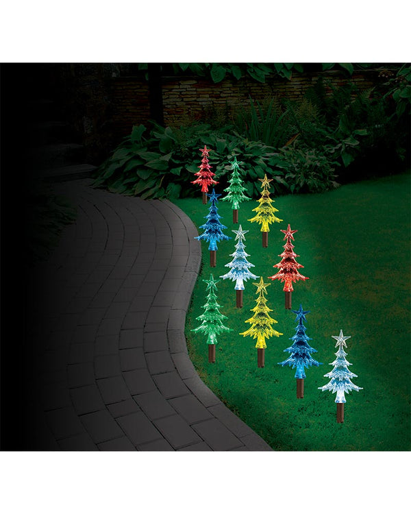 Solar Mini Tree Multi-Coloured Path Christmas Lights 24cm Pack of 10