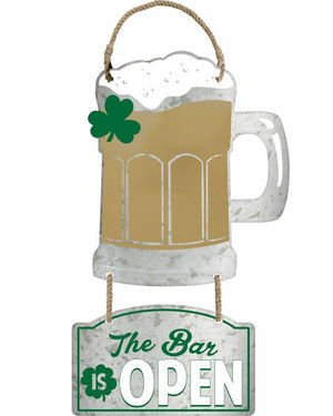 St Patricks Day Open Bar Beer Mug Hanging Metal Sign