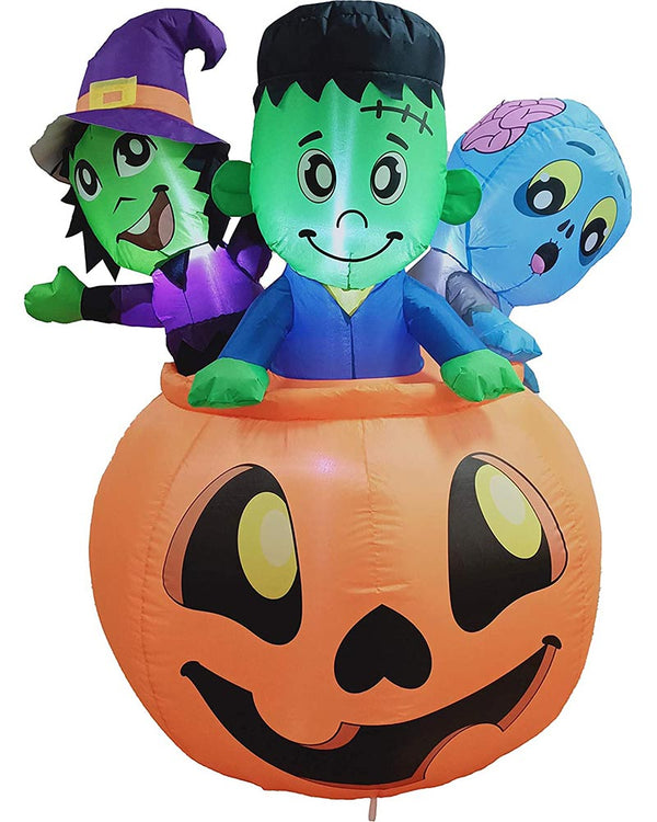 Three Characters on Pumpkin Lawn Inflatable 1.5m