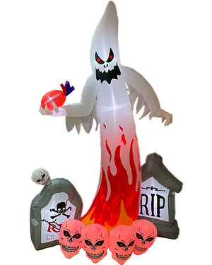 White Ghost with Heart on Fire Lawn Inflatable 2.7m